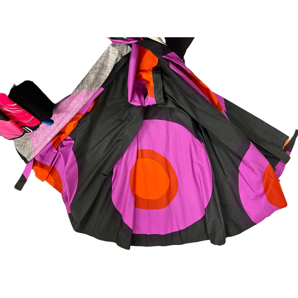 70s VTG Retro Finnish Design Black Purple Orange Tampella Circle Wrap Skirt O/S Tampella