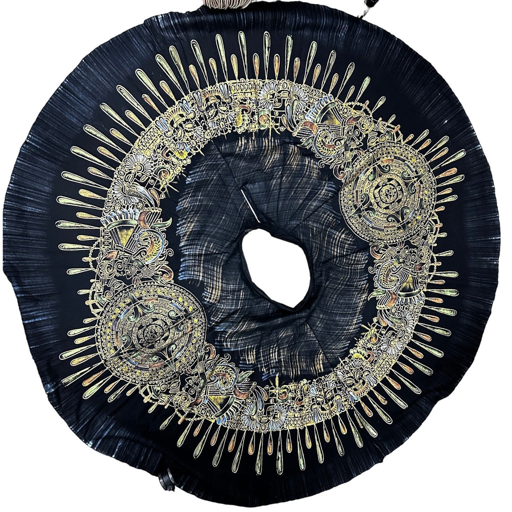 50s VTG Circle Skirt Black Gold Mayan Calendar Colorful sz L/XL Rockabilly Dance Handmade