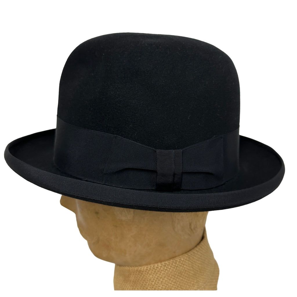 Borsalino Mens BOWLER Hat vtg Black Fur Felt XX Grand Prix Paris 1900 sz 7 1/4 Borsalino