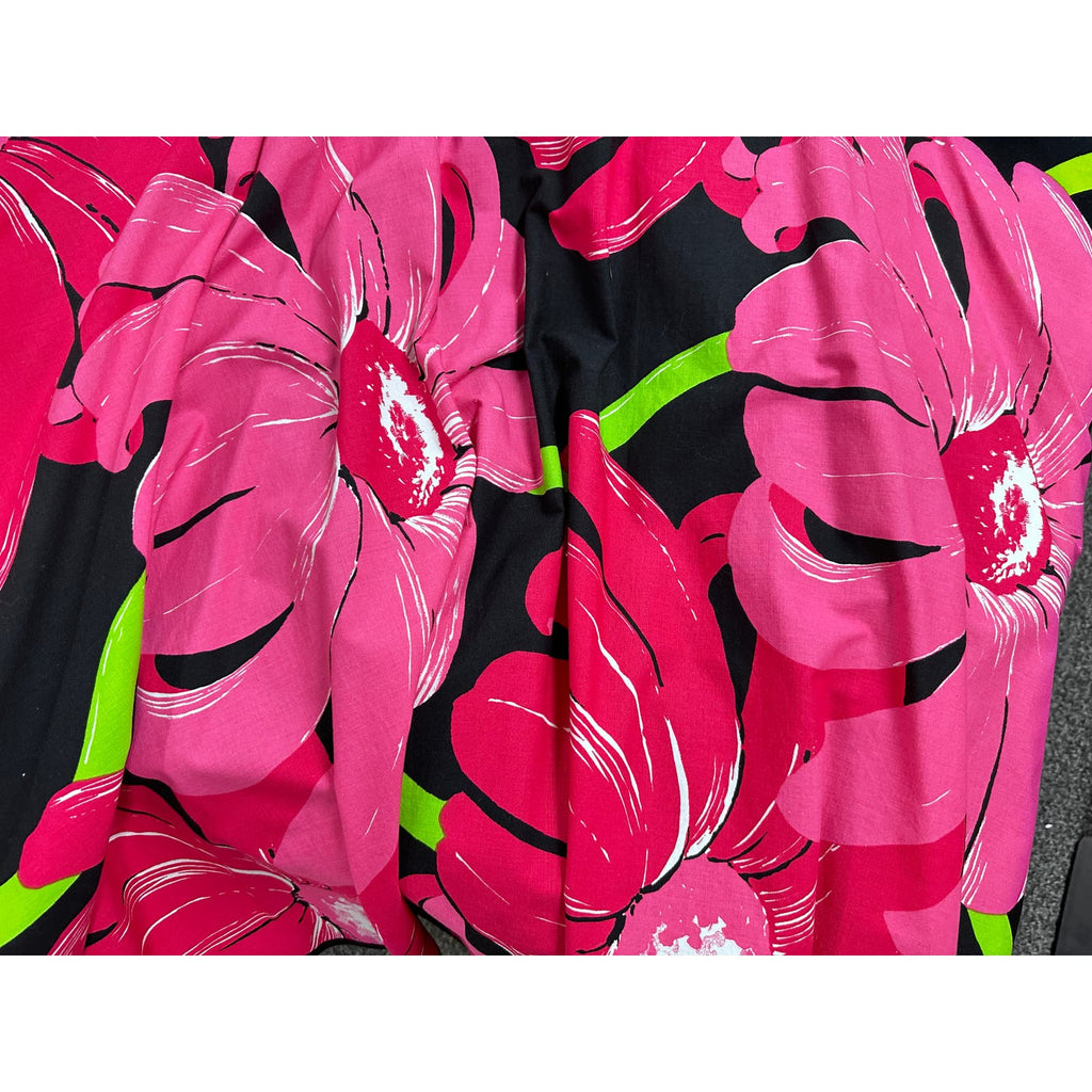 Stunning 70s VTG Hot Pink & Black Floral Wrap Maxi Skirt Marimekko Style O/S Unbranded
