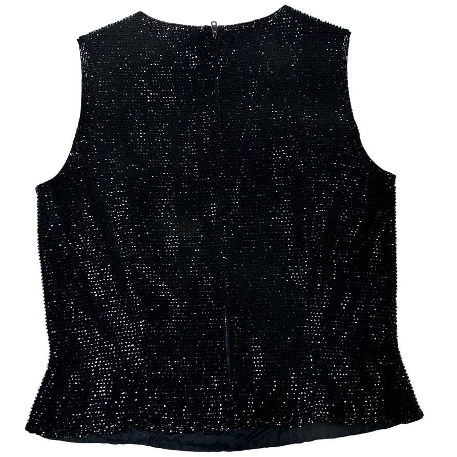 Mob Wife VTG Black Tie Oleg Cassini Black Fully Beaded Sleeveless Top Sz 8 S/M Oleg Cassini