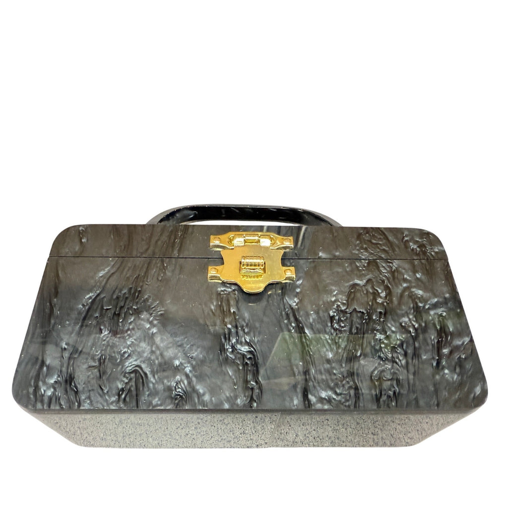 Fabulous 1940s Pearlized Gray Lucite Box Bag Purse - WW2 Era-Rockabilly Unbranded