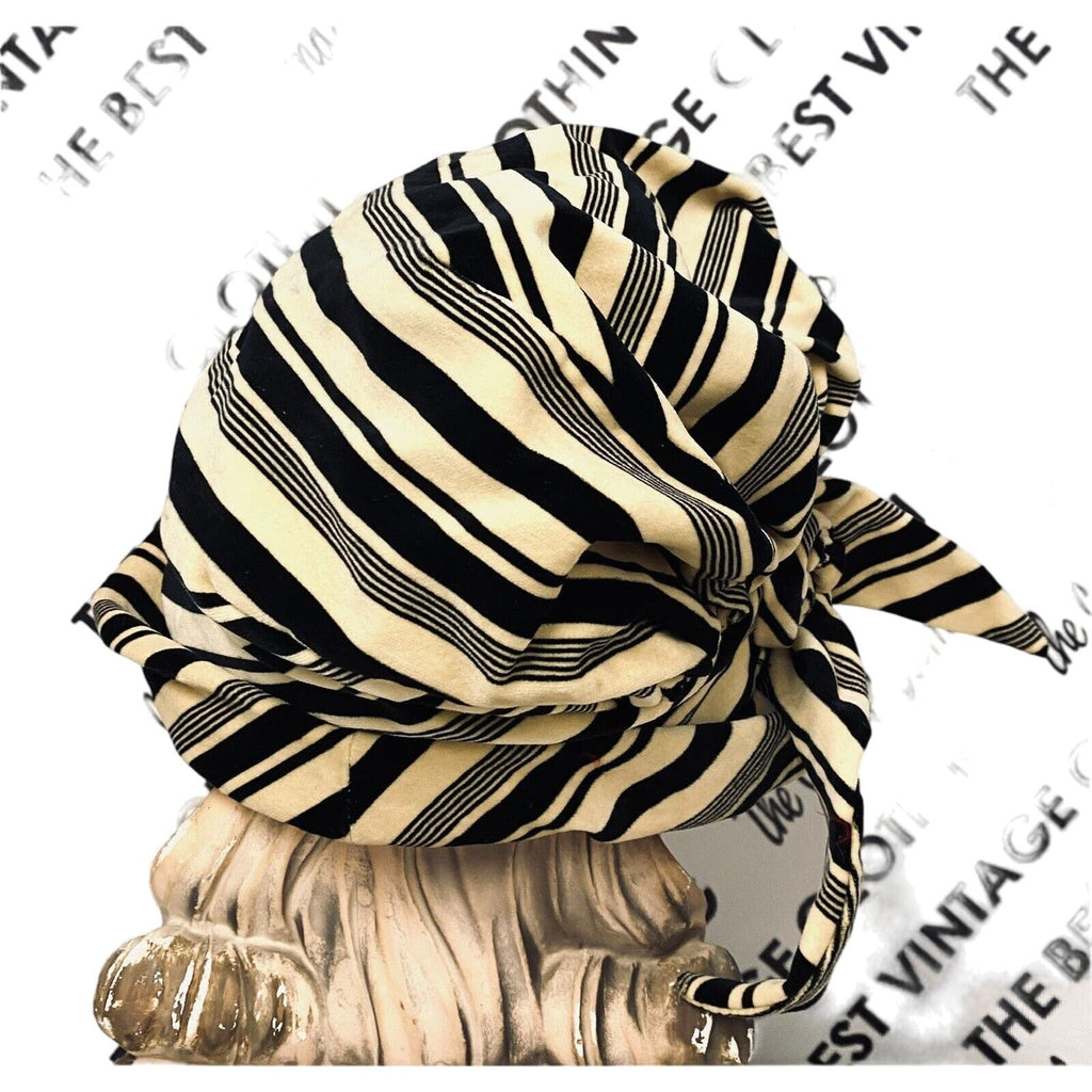 Mob wife Vtg CHRISTIAN DIOR Velvet Bucket Hat Striped Blk/Yell 1960s Small Head Christian Dior