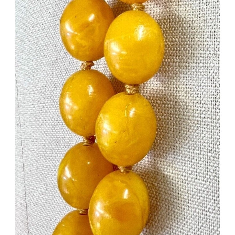 VTG 1920s Flapper Yellow Celluloid Bead Necklace Opera Length Great Gatsby Unbranded