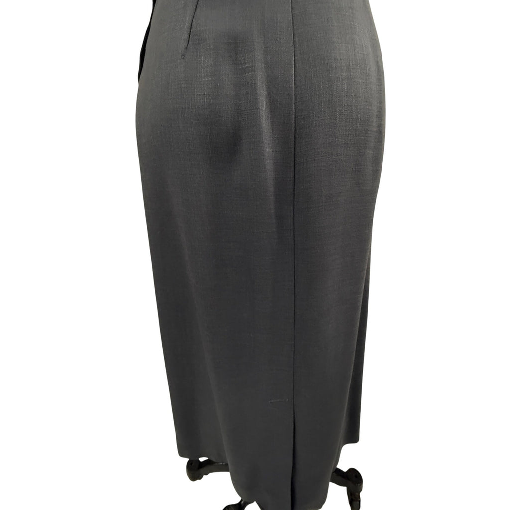 Vintage 1940s/50s Gray Linen Pencil Skirt - Asymmetric Pink Fringe Detail - 6/S Unbranded