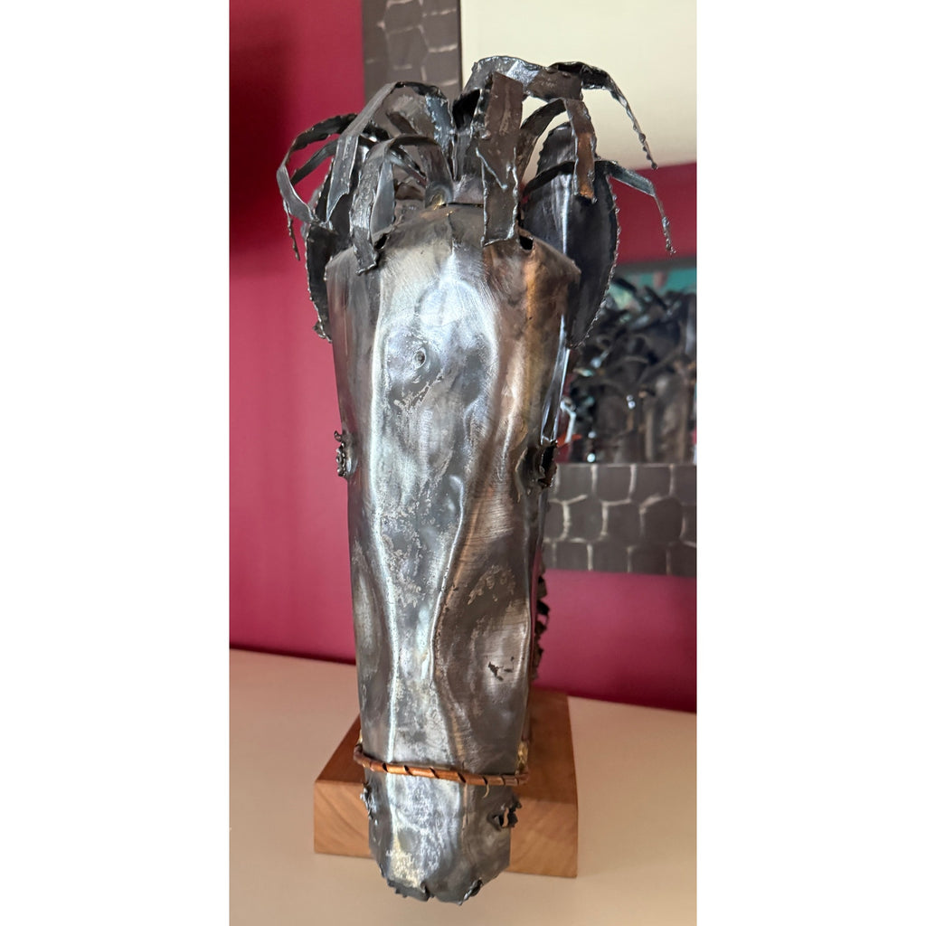 RARE VTG Signed Brutalist Horse Head Metal Sculpture by Willem DeGroot 1970s Degroot