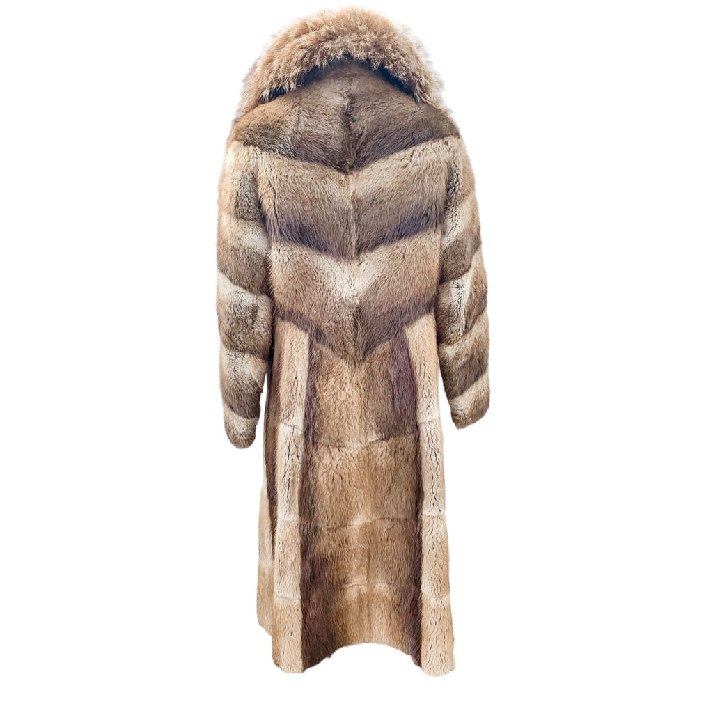 Retro Beaver Fur Patchwork Coat A Line SKirt Raccoon Collar Ultra VTG 70s S M Womens Unbranded