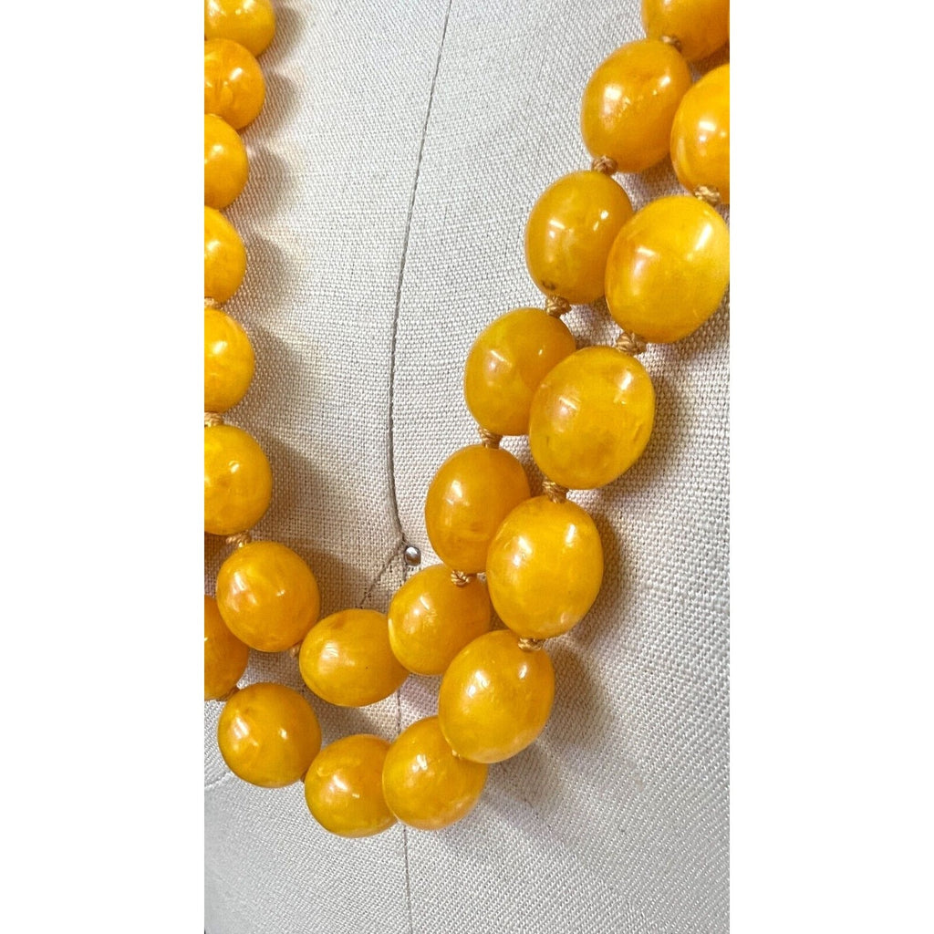 VTG 1920s Flapper Yellow Celluloid Bead Necklace Opera Length Great Gatsby Unbranded