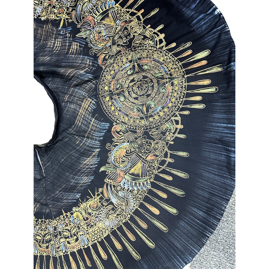 50s VTG Circle Skirt Black Gold Mayan Calendar Colorful sz L/XL Rockabilly Dance Handmade