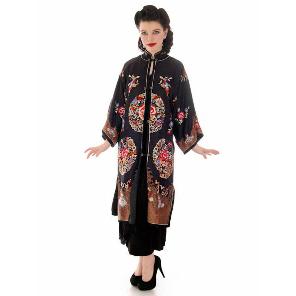 Antique Chinese Coat Silk Satin Bats Moth Lishui Gold Thread Waves Butterflies The Best Vintage Clothing