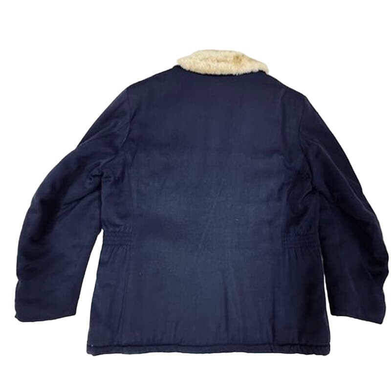 50s VTG Penneys Winter Coat Blue W/Sherpa Collar Mens Sz L 44 Quilted Lining J C Penney