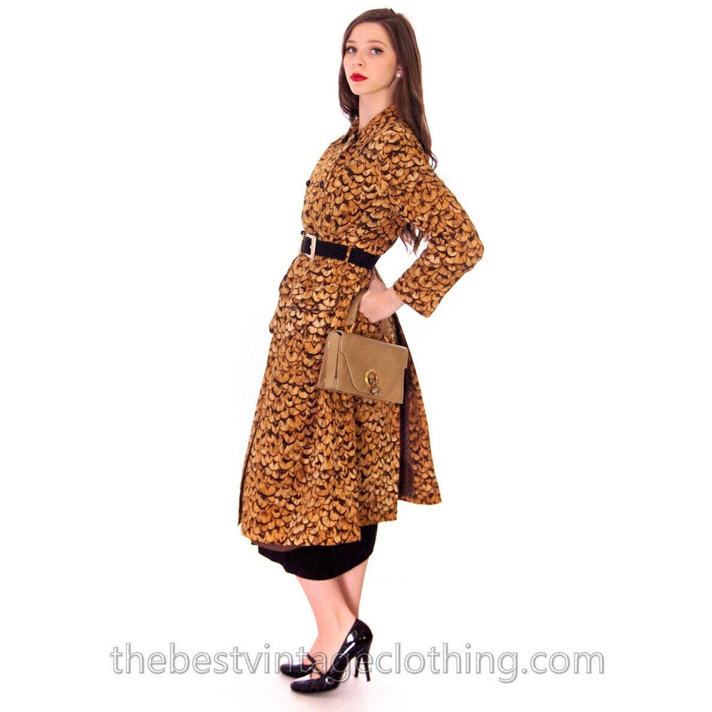 VTG 60s 70s Jeanne Lanvin Paris Feather Print Trench Coat Mob Wife Glam Sz L Lanvin