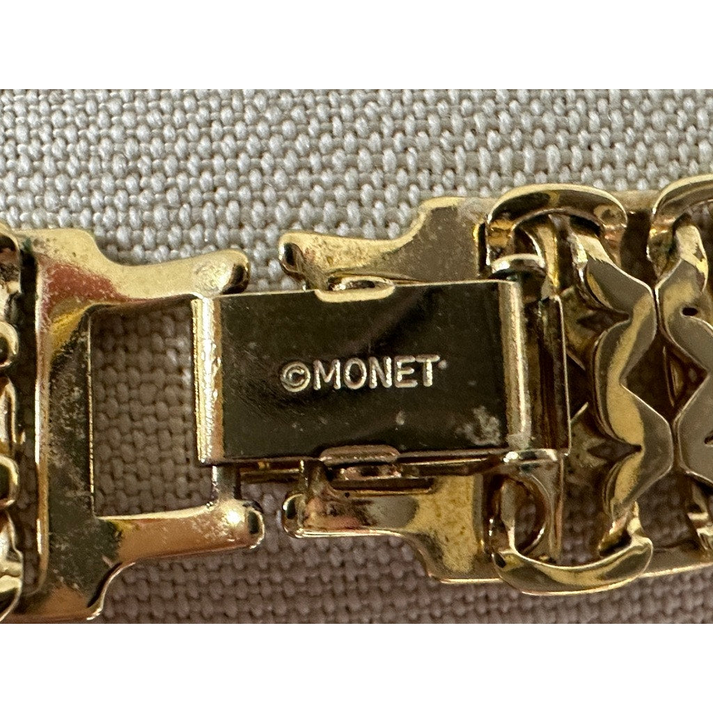 Vintage Signed Monet Flat Woven Gold Tone Choker Collar Necklace 16" Monet