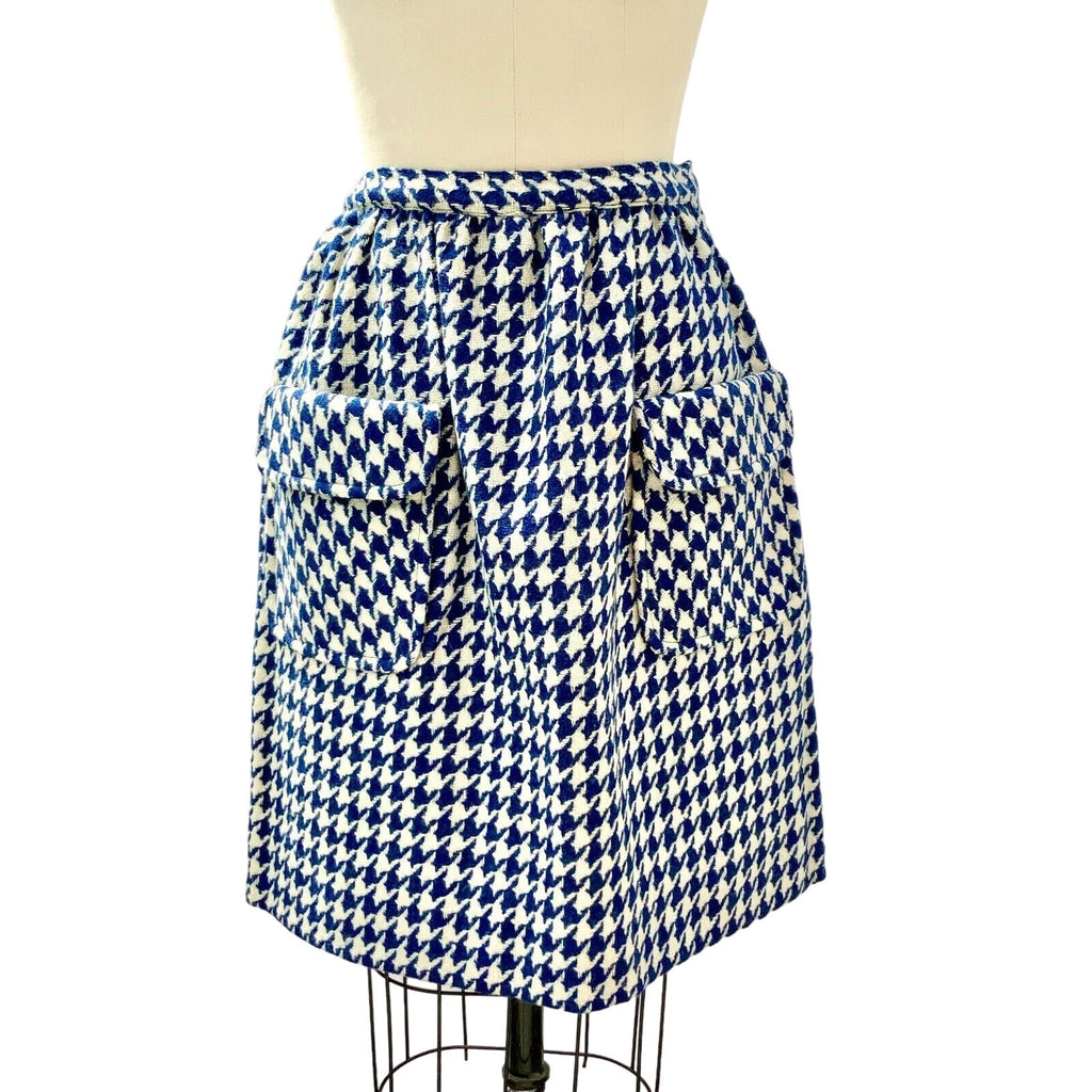 Retro 1960s Women’s Small 6 Wool Skirt Navy Blue/White Herringbone Sloat Vintage Sloat