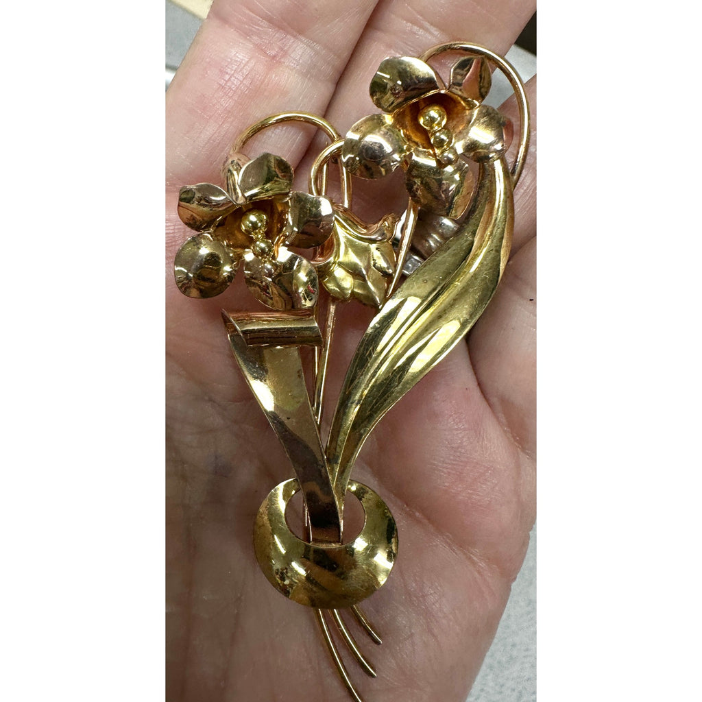 12k GF on Sterling Silver Flower Brooch Pin Vintage Signed CA Carl Art 1930s Carl Art