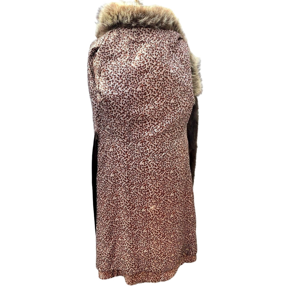 Retro Beaver Fur Patchwork Coat A Line SKirt Raccoon Collar Ultra VTG 70s S M Womens Unbranded