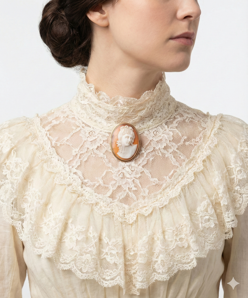 VTG 1800s 14K Gold Cameo Brooch & Earrings Set Grand Tour Roman Classical Beauty Unbranded