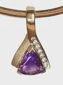 14K Solid Gold Omega Necklace Amethyst & Diamond Pendant 27.5g 16.5" necklace The Best Vintage Clothing