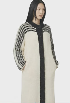 VTG 80s Nannell Mohair Sweater Coat Cream Black Striped Yoke Mod Articore M Nannell
