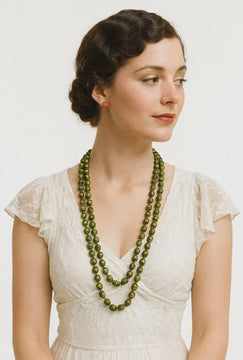 VTG 1920s Green Copper Gold Paper Mâché Bead Necklace • Gatsby Boho Art Deco Glow (35") Jewelry The Best Vintage Clothing