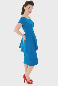 Hello, Tomorrow 1950s Party Dress / MCM /Electric Blue 50s Cocktail Wiggle Dress Peplum Hobble Dress S Women's,New Arrivals The Best Vintage Clothing