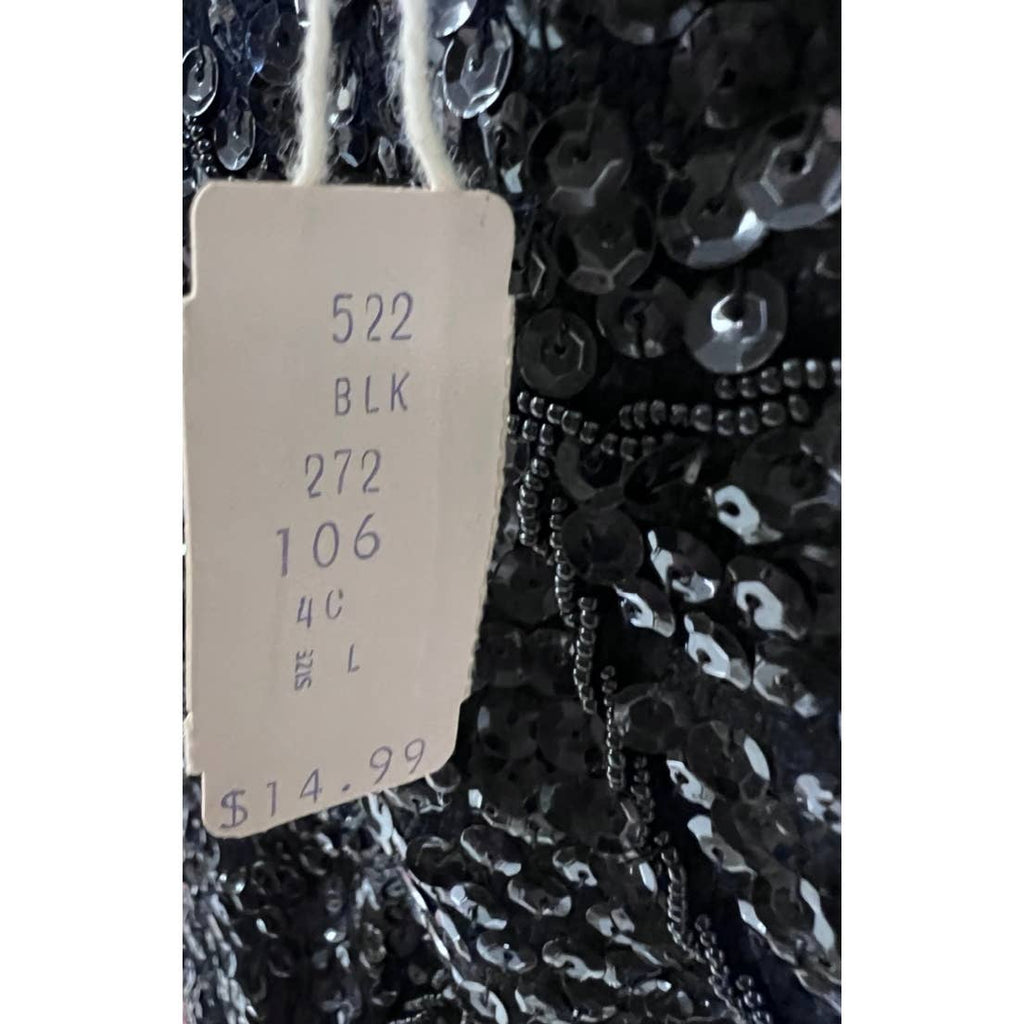 Vintage Marianne Fashions Beaded Wool Shell Black NWT L 1950s Hong Kong Marianne