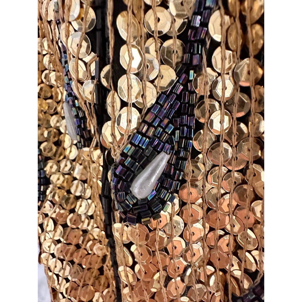 VTG 80s Gold Sequined Skirt Beaded Peacock Feather Design Sz S New Arrivals Unbranded