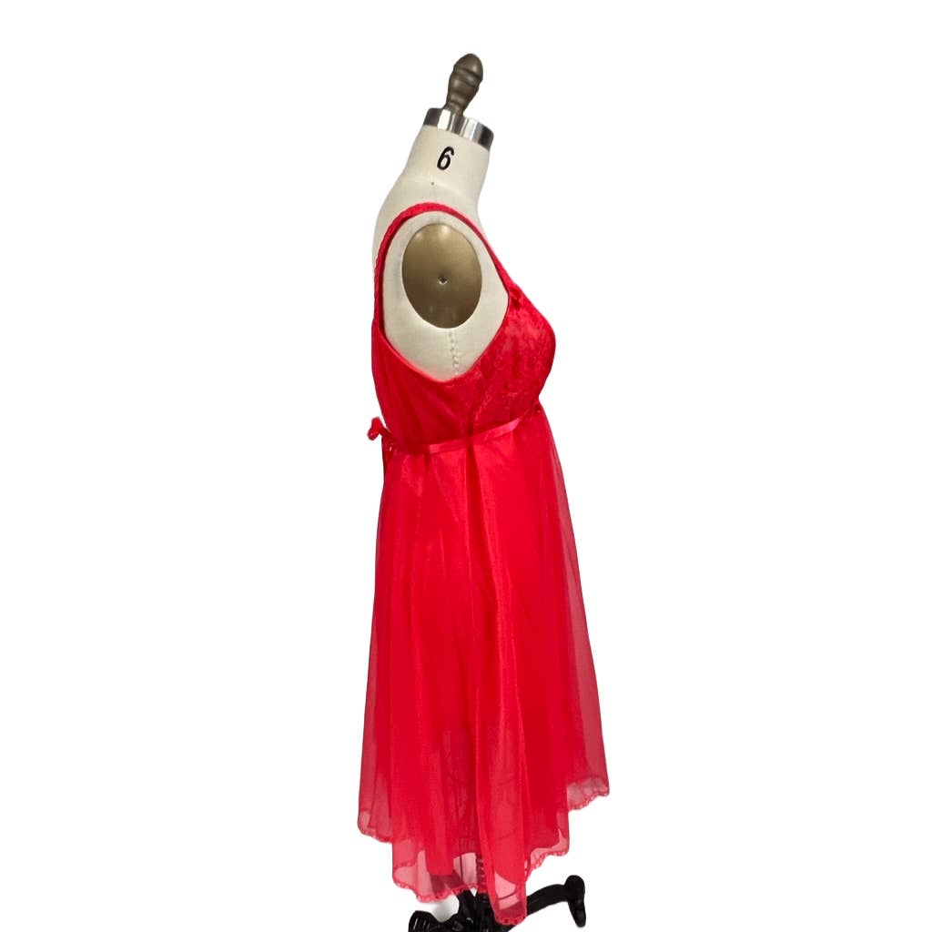 Vintage Vanity Fair 1950s Red Sheer Nylon Tricot Nighty Sexy 2 Layer 34 NWOT Vanity Fair