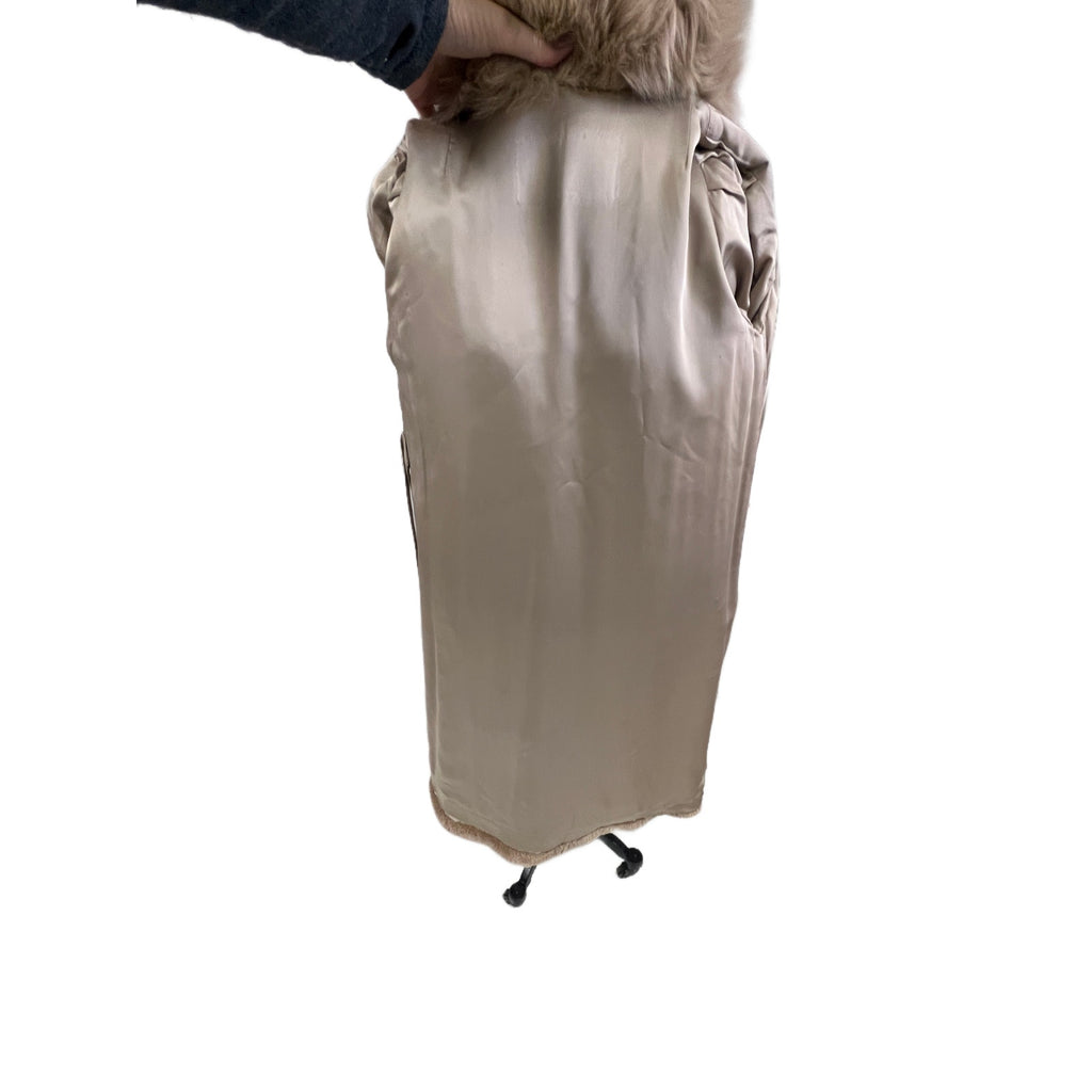 Exquisite Vintage Long Beige Blush Sheared Beaver Coat with Fox Trim Women's Small Unbranded