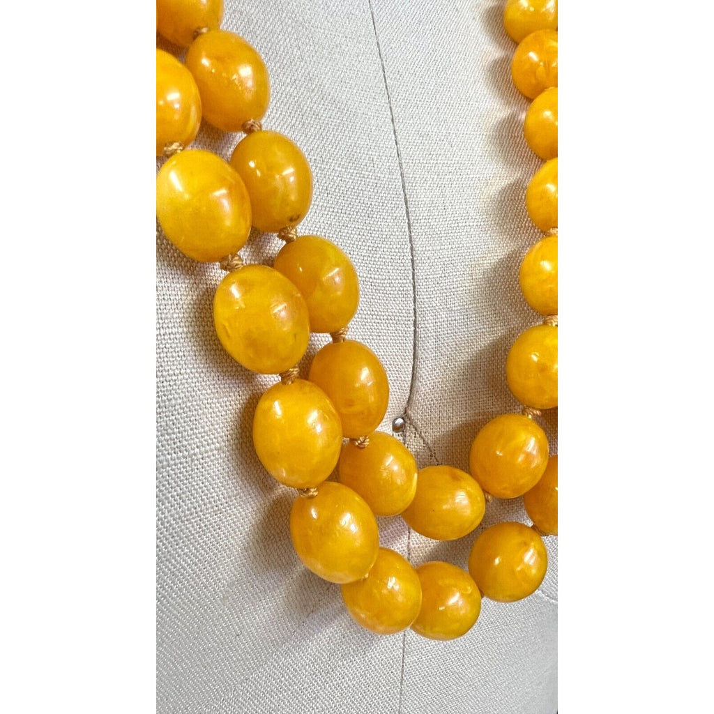VTG 1920s Flapper Yellow Celluloid Bead Necklace Opera Length Great Gatsby Unbranded