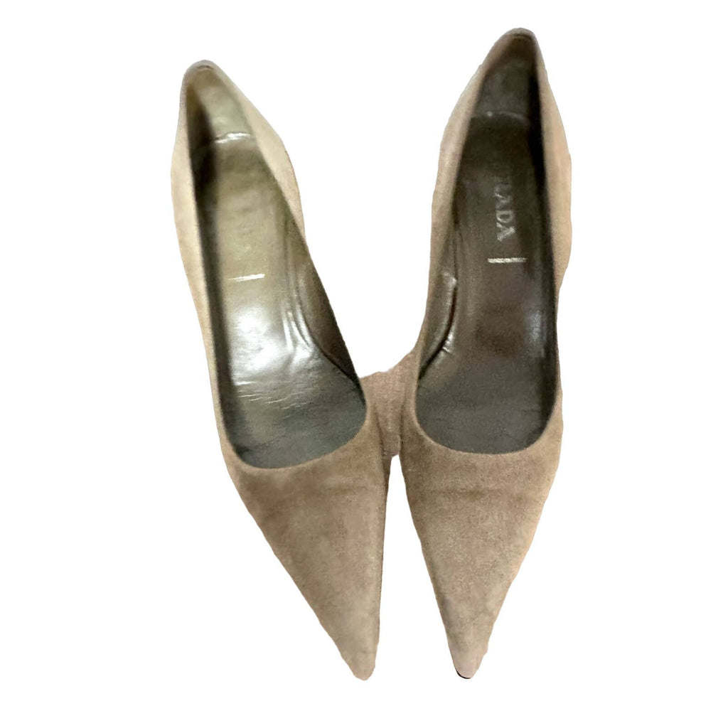 Mob wife aesthetic Prada VTG Camoscio Chic Pumps Fawn Neutral Suede 37.5/7.5 Prada