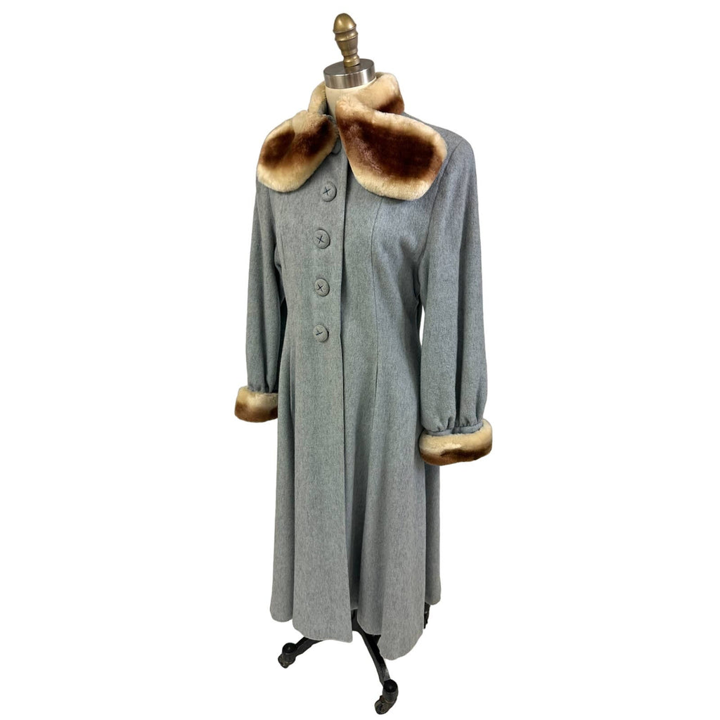 VTG 1940s-50s Grey Womens Coat Gradient Mouton Fur Collar & Cuffs Sz S/M New Arrivals Unbranded