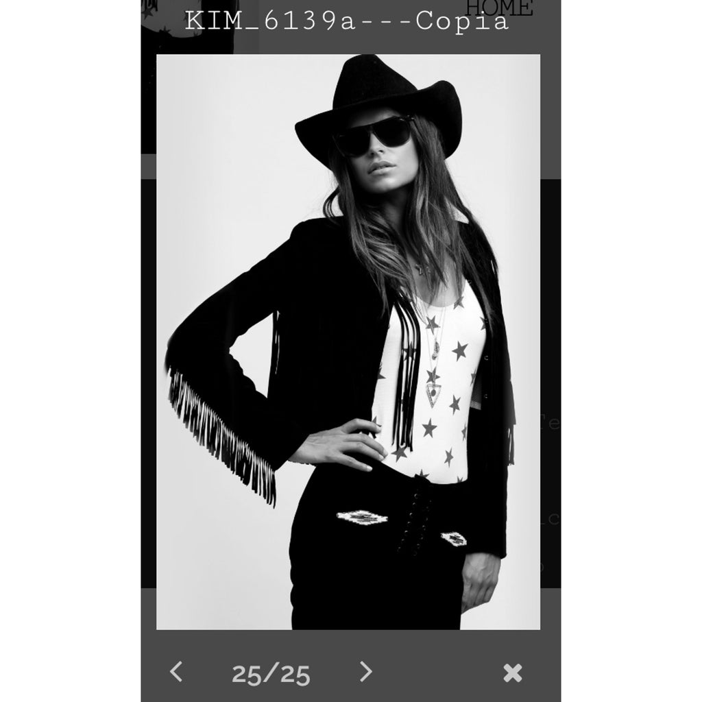 AS65 Black Suede Fringe Moto Jacket Italy NWT 70s Western Rock Glam Small AS65