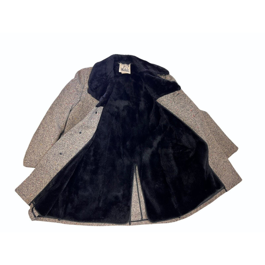 1970s WOOLRICH Sheep COAT jacket VTG Car Coat Gray S&P Tweed Fur Collar sz 40 New Arrivals Woolrich
