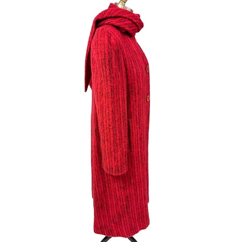 Pauline Trigere Coat Vintage Wool Sz 6/S Red Black Stripe Fuzzy 1970s-80s Pauline Trigere