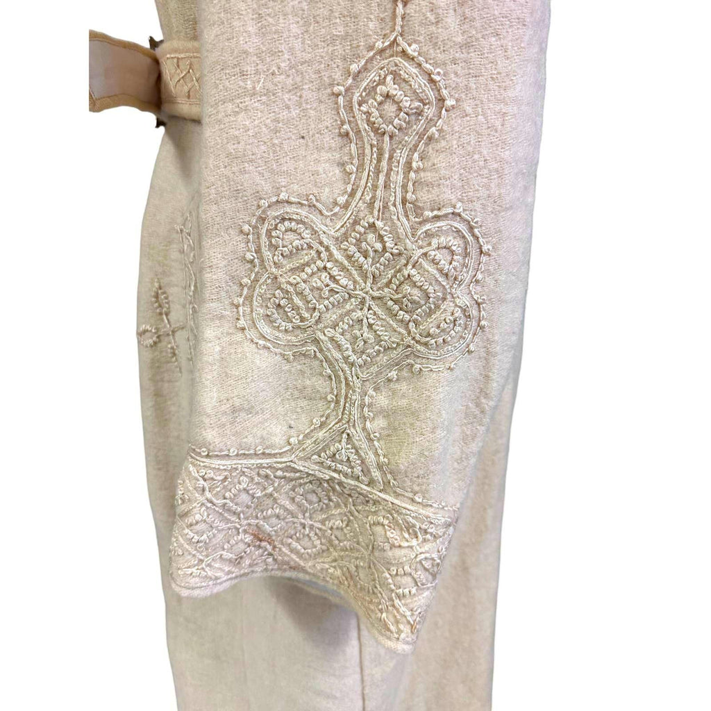 Antique Handwoven Wool Coat Edwardian Cream Embroidered L/XL Womens 1910s coat Handmade