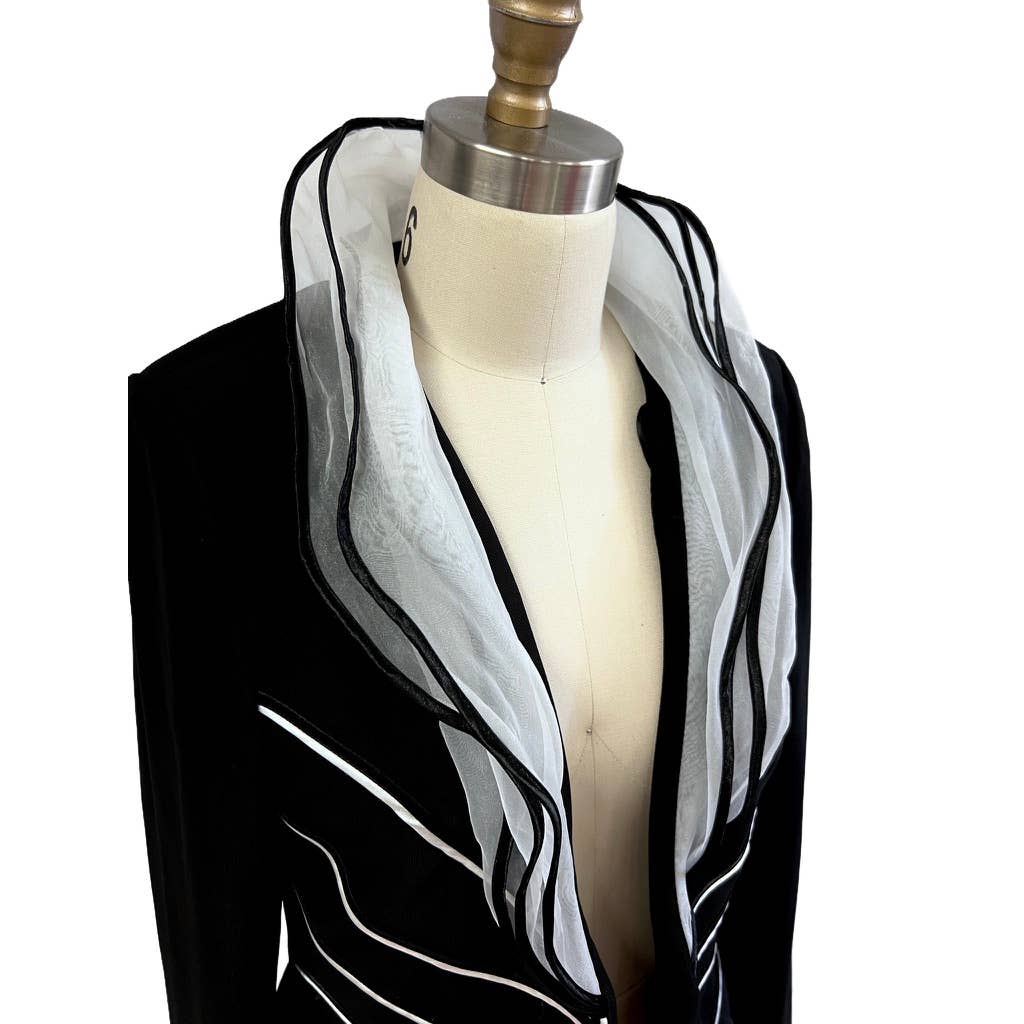 Vtg Victor Costa Stunning Black & White Evening jacket Wavy Lines Sz M 90s Victor Costa