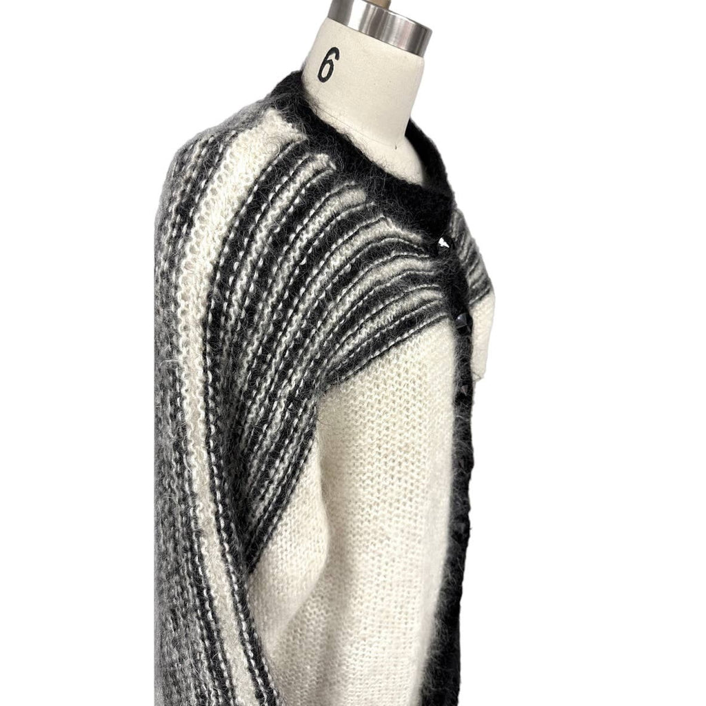 80s VTG Nannell Mohair Lined Sweater Coat Cream/Blk Sz M Striking Stripes New Arrivals Nannell