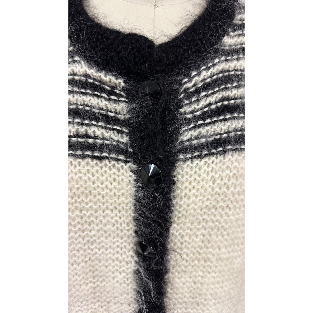 80s VTG Nannell Mohair Lined Sweater Coat Cream/Blk Sz M Striking Stripes New Arrivals Nannell