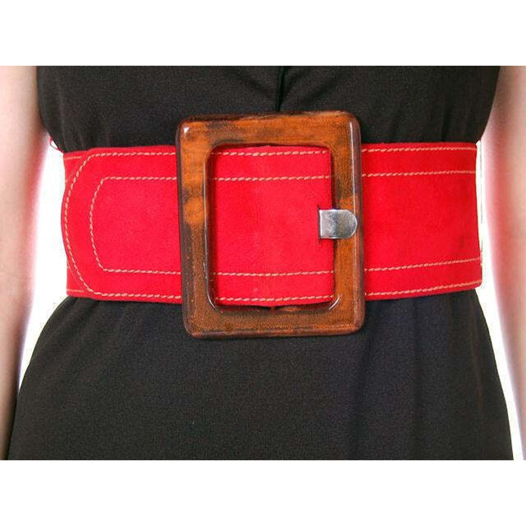 VTG 70s Geoffrey Beene Black Silk Jersey Column Gown Red Suede Belt & Scarf Geoffrey Beene