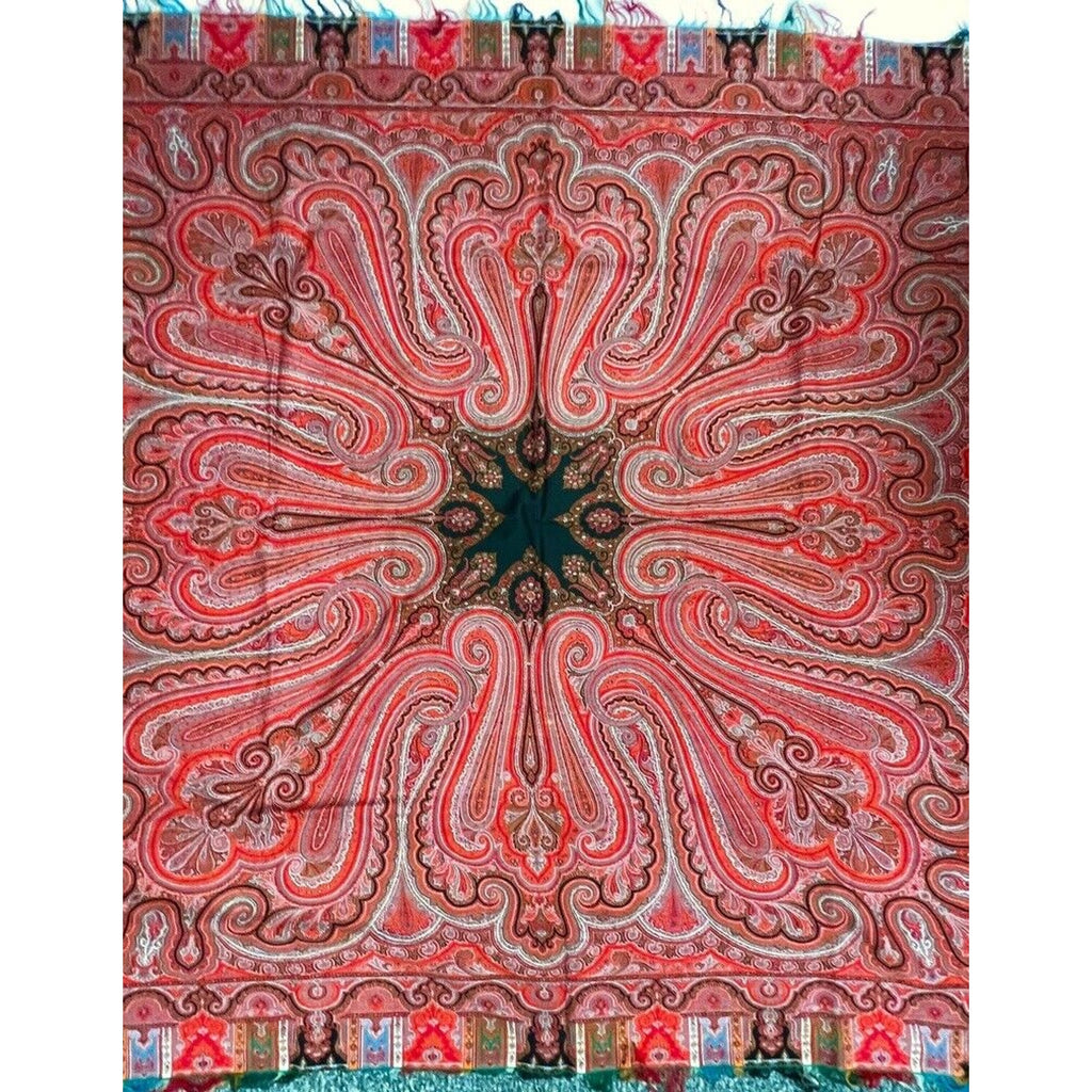 STUNNING Antique Paisley Shawl Tapestry Wool Hand Made 1860s-70s Near Mint Unbranded