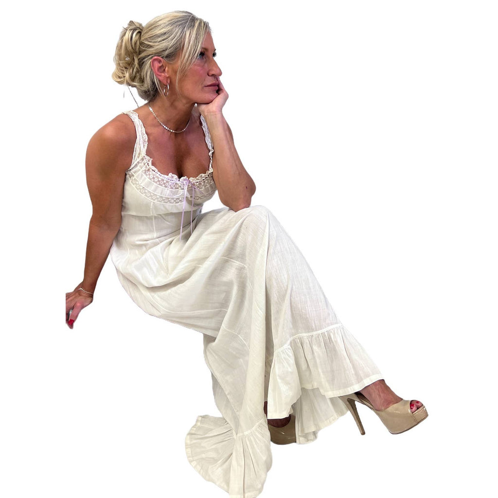 Antique White Cotton Lawn Long Chemise Victorian S/M Handmade