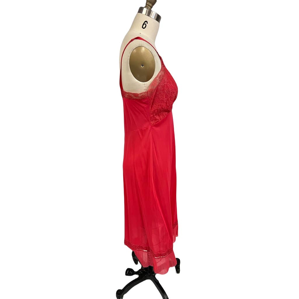 Vintage Luxite Holeproof Full Slip Warm Rosy Pink Lace Pleats Sz 36 slips Luxite