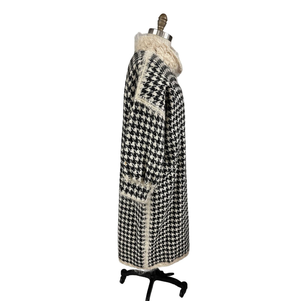 80s VTG Mohair /Wool Reversible B&W Houndstooth/ Cream Sweater Coat Womens L/XL New Arrivals Unbranded