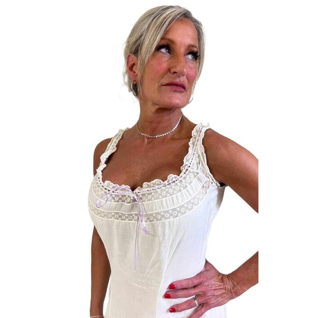 Antique White Cotton Lawn Long Chemise Victorian S/M Handmade