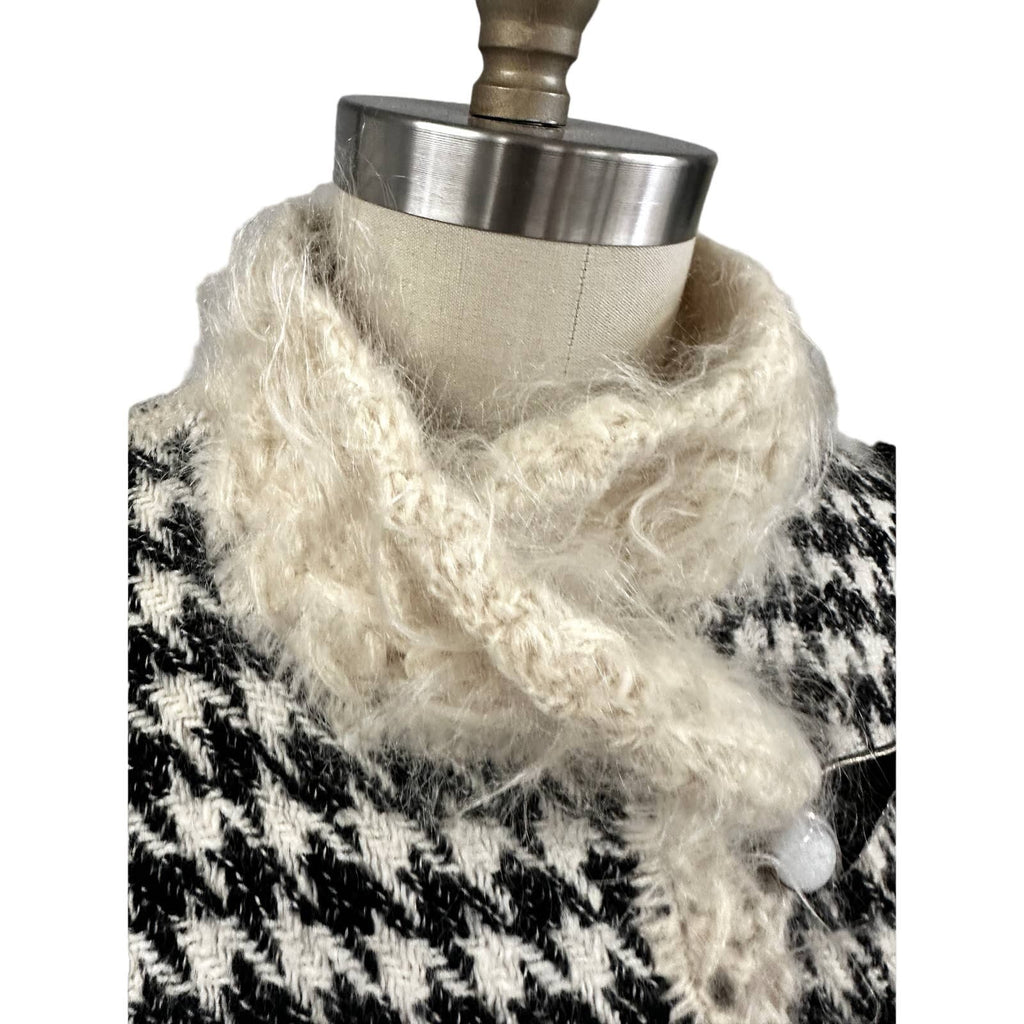 80s VTG Mohair /Wool Reversible B&W Houndstooth/ Cream Sweater Coat Womens L/XL New Arrivals Unbranded
