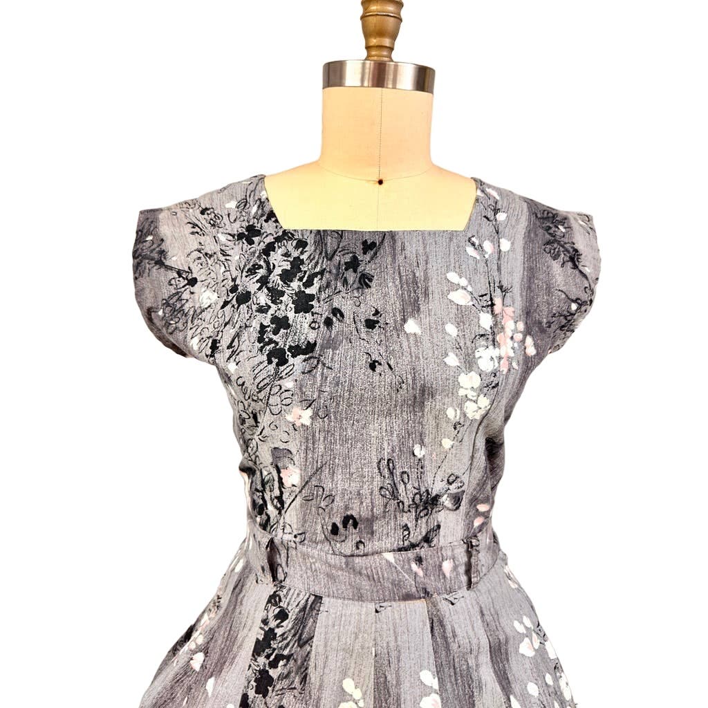 1950s VTG Philmont Sportswear of Miami Grey/Pink Floral Circle Skirt Set M/L Philmont Sportswear