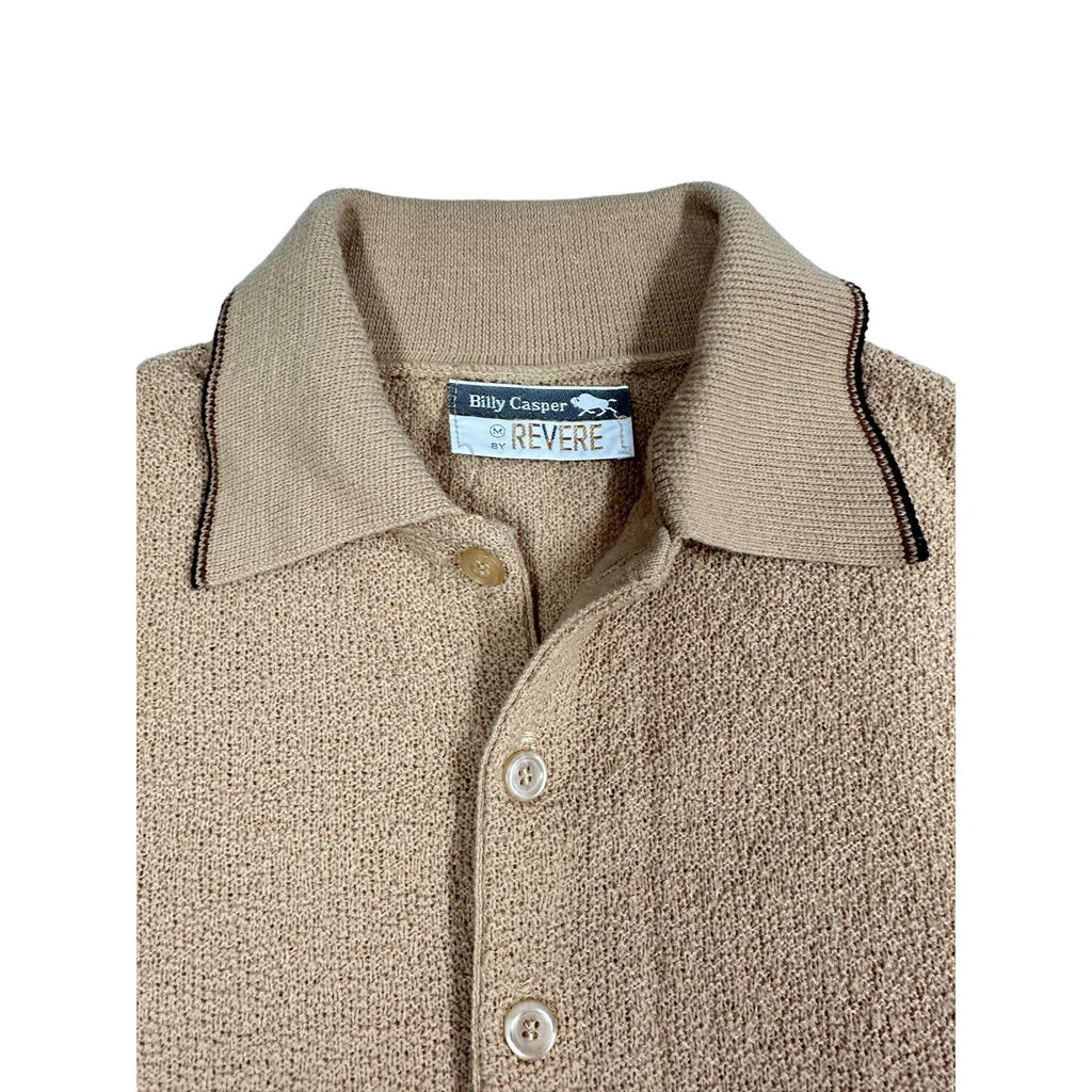 VTG Banlon 70s Billy Casper by Revere Sz M 8 Button Cardi Tan Sweater Billy Casper