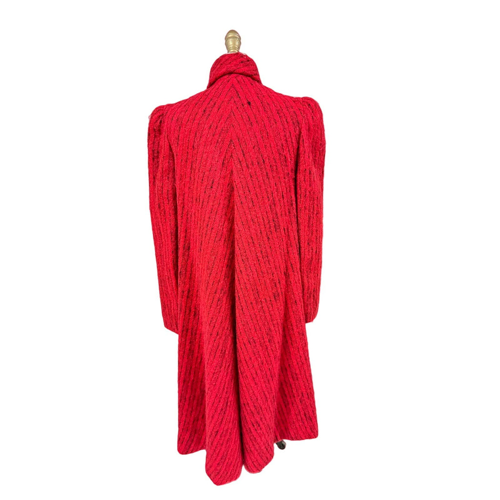 Pauline Trigere Coat Vintage Wool Sz 6/S Red Black Stripe Fuzzy 1970s-80s Pauline Trigere