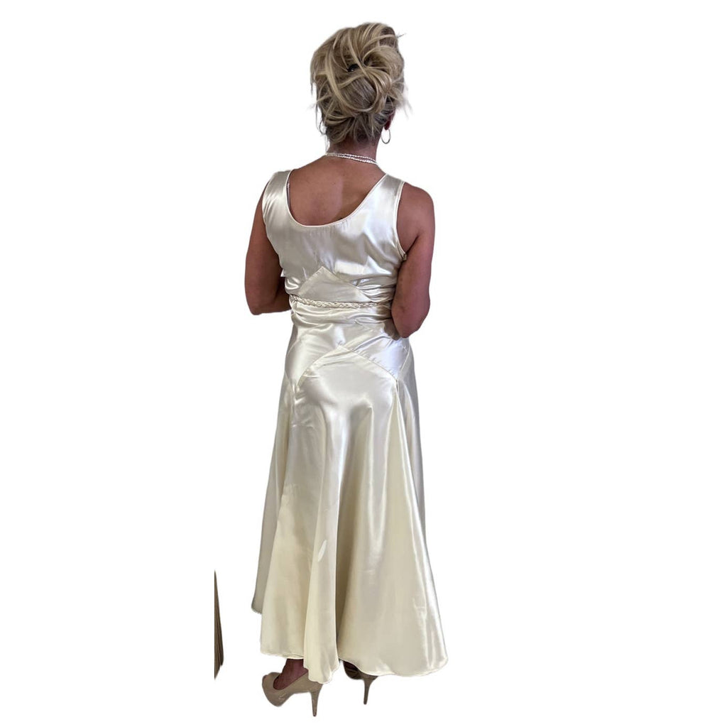 VTg 1930s Bias-Cut Wedding Gown Ivory Satin Small Unbranded